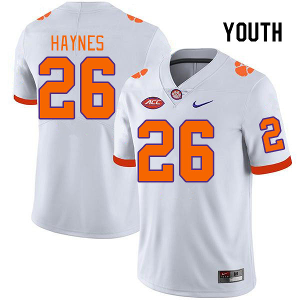 Youth Clemson Tigers Jay Haynes #26 College White NCAA Authentic Football Stitched Jersey 23YM30TN